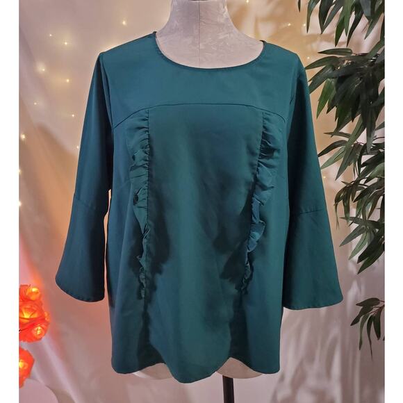 Eloquii Tops - Eloquii Ruffle Front Emerald Green Bell Sleeve Blouse Top Womens Plus Size 16